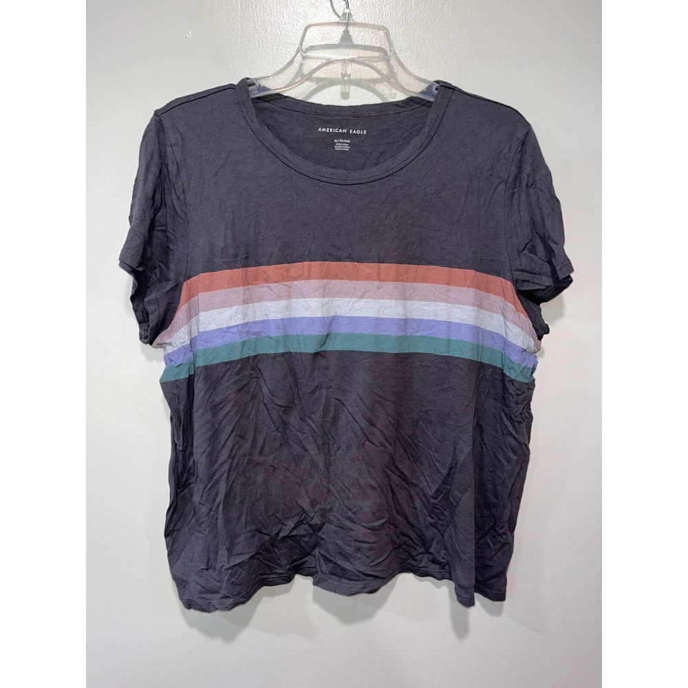 American Eagle Mens XL Cotton Modal Crewneck T-Shirt With Multi-Color Stripe Des